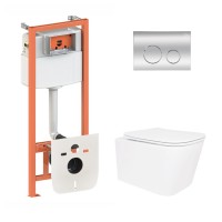 Подвесной унитаз Crow Ultra Quiet 520×360×290 + комплект инсталляции Nest 4 в 1 (круглая клавиша Chrome)