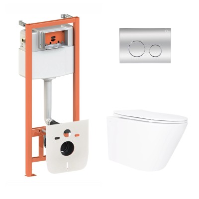 Подвесной унитаз Swan Ultra Quiet 520×360×320 + комплект инсталляции Nest 4 в 1 (круглая клавиша Chrome) Подвесной унитаз Swan Ultra Quiet 520×360×320 + комплект инсталляции Nest 4 в 1 (круглая клавиша Chrome)