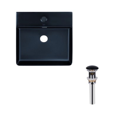 Раковина подвесная прямоугольная Qtap Nando LT 500х420х120 мм Matt Black + Донный клапан PU03O