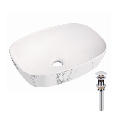 Раковина накладная Qtap Robin 500х380х140 мм, Marble, прямоугольная, с донным клапаном QT04116302MR