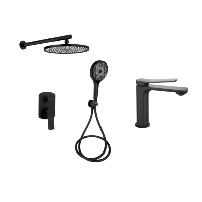 Душевая система Qtap Slavonice QTSLA113BLM45900 + Смеситель для раковины QTSLA1042103B