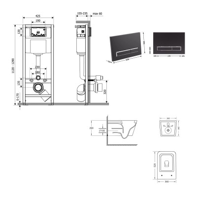 Подвесной унитаз Crow Ultra Quiet 520×360×290 + комплект инсталляции Nest 4 в 1 (линейная клавиша Matt Black)
