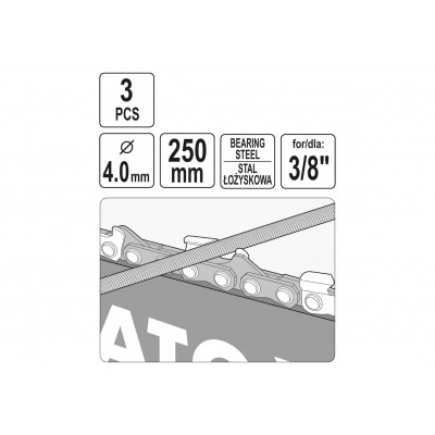 Напильники для заточки звеньев отрезных цепей YATO Ø4 x 250 мм 3 шт