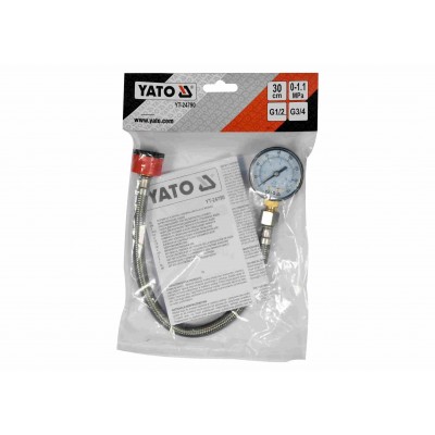 Манометр для измерения давления воды YATO 3/4" 1/2" шланг- 30 см 1.1 Мпа Манометр для измерения давления воды YATO 3/4" 1/2" шланг- 30 см 1.1 Мпа
