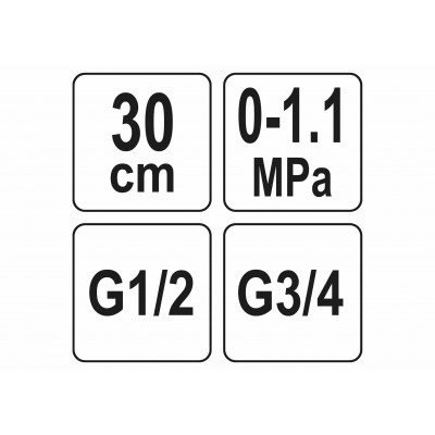 Манометр для измерения давления воды YATO 3/4" 1/2" шланг- 30 см 1.1 Мпа Манометр для измерения давления воды YATO 3/4" 1/2" шланг- 30 см 1.1 Мпа