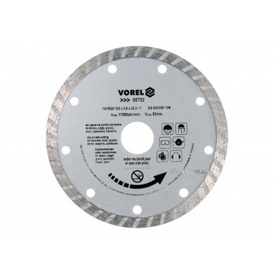Диск отрезной алмазный VOREL "TURBO" Ø=125 мм Диск отрезной алмазный VOREL "TURBO" Ø=125 мм