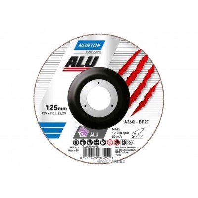 Диск шлифовальный по алюминию "NORTON ALU" A36Q 125 x 22.2 x 7 мм