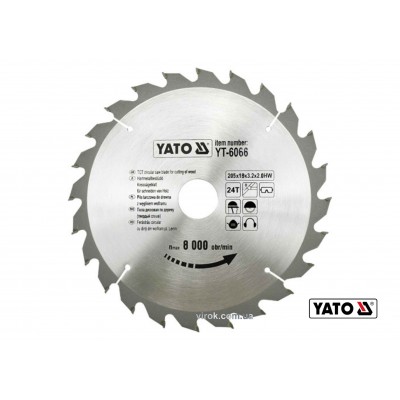 Диск пильный по дереву YATO 205 х 18 х 3.2 x 2 мм 24 зубца R.P.M до 6000 1/мин Диск пильный по дереву YATO 205 х 18 х 3.2 x 2 мм 24 зубца R.P.M до 6000 1/мин