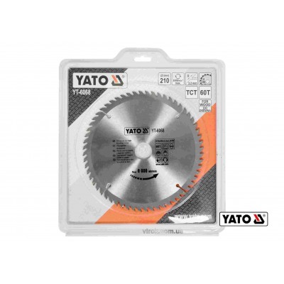 Диск пильный по дереву YATO 210 х 30 x 3.2 x 2.2 мм 60 зубцов R.P.M до 8000 1/мин