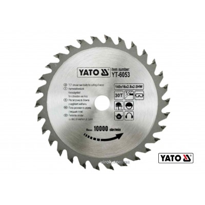 Диск пильный по дереву YATO 140 х 16 х 2.8 х 2 мм 30 зубцов R.P.M до 10000 1/мин Диск пильный по дереву YATO 140 х 16 х 2.8 х 2 мм 30 зубцов R.P.M до 10000 1/мин