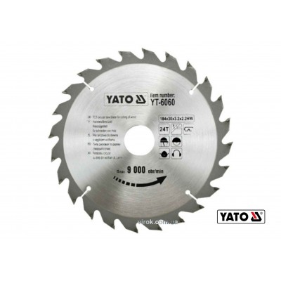Диск пильный по дереву YATO 184 х 30 х 3.2 х 2.2 мм 24 зубца R.P.M до 9000 1/мин Диск пильный по дереву YATO 184 х 30 х 3.2 х 2.2 мм 24 зубца R.P.M до 9000 1/мин