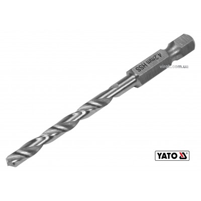 Сверло по металлу YATO 4.2 x 75/43 мм HEX-1/4" HSS 6542 для нержавеющей конструктивной легированной стали