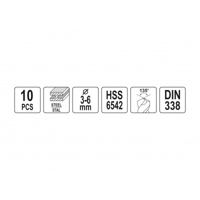 Сверла по металлу двусторонние шлифованные YATO HSS 6542 Ø3-6 мм 10 шт Сверла по металлу двусторонние шлифованные YATO HSS 6542 Ø3-6 мм 10 шт