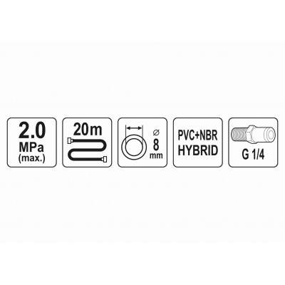 Шланг пневматический гибридный YATO 8 мм x 20 м 1/4"