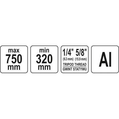 Штатив тринога YATO телескоп (3 секціі) . кріплення 5/8", з штангою 14 cм. H= 32-75 cм. алюмінієвий