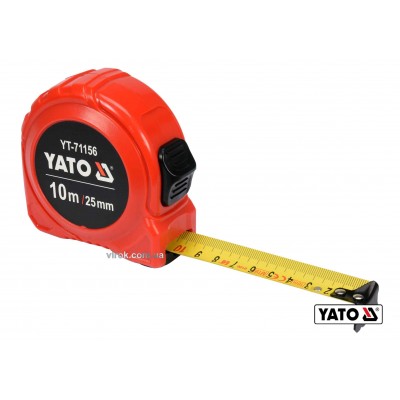 Рулетка YATO 10 м x 25 мм со стальной лентой и нейлоновым покрытием и двойной блокировкой Рулетка YATO 10 м x 25 мм со стальной лентой и нейлоновым покрытием и двойной блокировкой