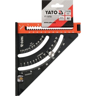 Кутник алюмінієвий зі стопкою- 140 мм, 90°-45°-45° YATO l= 210/290 мм з транспортиром