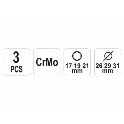 Головки торцевые ударные для алюминиевых дисков YATO 1/2" 17/19/21 мм 3 шт