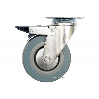 Колесо для тележки резиновое с вращающейся опорой и тормозом VOREL Ø75 x 21 x 104 мм 30 кг