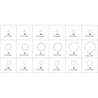 Набор резиновых прокладок различных размеров YATO с каучука-HNBR, для систем кондиционирования 225 шт.