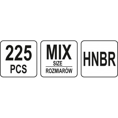 Набор резиновых прокладок различных размеров YATO с каучука-HNBR, для систем кондиционирования 225 шт.