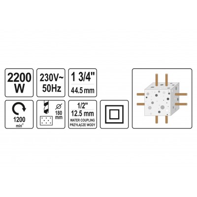 Дрель для алмазного бурения YATO 2200 Вт 1200 об/мин