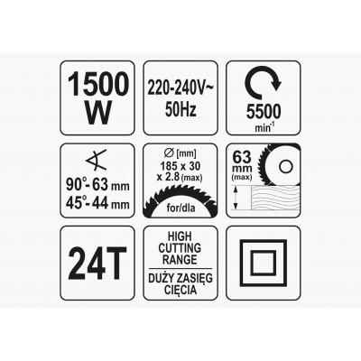 Пила дисковая сетевая YATO 1500 Вт диск 185 x 20 мм