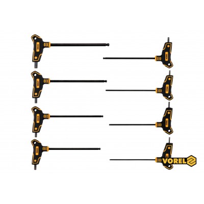 Набір ключів шестигранних Т-подібних з кульковим наконечником VOREL HEX 2.5-10 мм 100-200 мм 8 шт