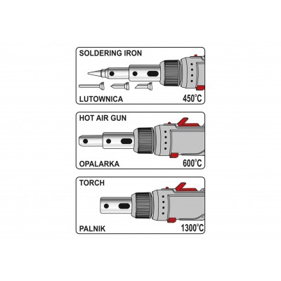 Паяльник газовый 3 в 1 YATO 30-125 Вт 450-1300°С с аксессуарами