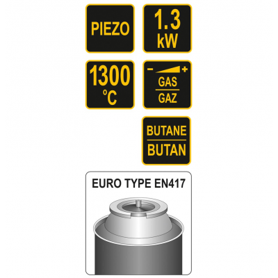 Газовая горелка VOREL 73412 (с пьезоподжигом, тип соединения EN417, макс. t=1300°C, P= 1,3 кВт) Газовая горелка VOREL 73412 (с пьезоподжигом, тип соединения EN417, макс. t=1300°C, P= 1,3 кВт)