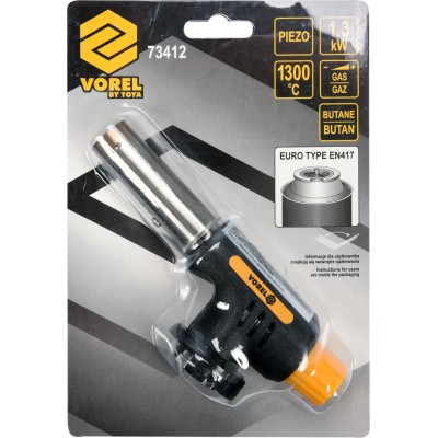 Газовая горелка VOREL 73412 (с пьезоподжигом, тип соединения EN417, макс. t=1300°C, P= 1,3 кВт) Газовая горелка VOREL 73412 (с пьезоподжигом, тип соединения EN417, макс. t=1300°C, P= 1,3 кВт)