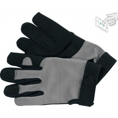 Перчатки рабочие черно-серые YATO, для сенсорных экранов, искусственная кожа + хлопковый трикотаж, размер 10