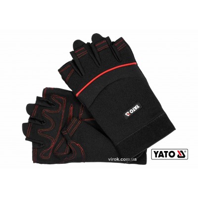 Перчатки рабочие черные с открытыми пальцами YATO искуственная кожа + синтетика размер 10