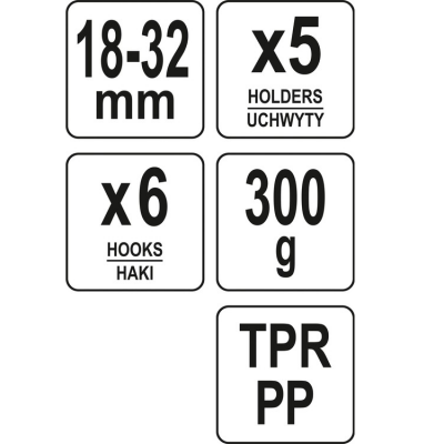 Вішалка для присадибного інвентара FLO, 6 гаків і 5 комірок з діапаз.- 18х 32 мм Вішалка для присадибного інвентара FLO, 6 гаків і 5 комірок з діапаз.- 18х 32 мм