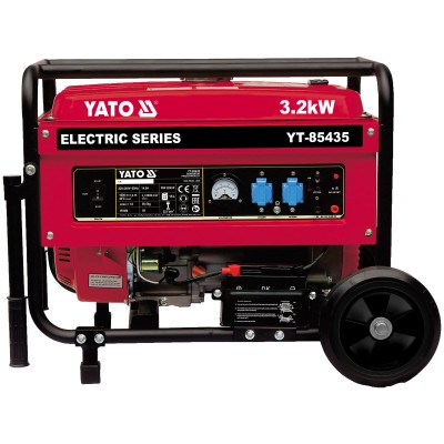 Генератор тока бензиновый YATO YT-85435 (P=3.2 кВт, U=230V AC и 12V DC, расход-1.45 л/ч, бак-15 л)