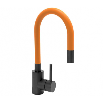 Смеситель для кухни с гибкой оранжевой воронкой FALA BLACK FLEXIBLE 75778