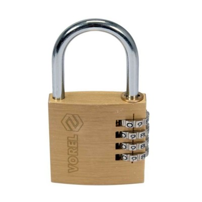 Замок навесной с кодовым замыканием VOREL латунный корпус-40х11,8х39,5 мм, стал дуга-30х25х5 мм. Замок навесной с кодовым замыканием VOREL латунный корпус-40х11,8х39,5 мм, стал дуга-30х25х5 мм.