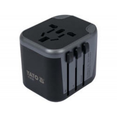 Розетка-адаптер електромережевий 110-240 В, до 8 А YATO з універсальним гніздом з USB і вилками