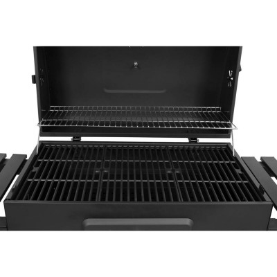 Гриль прямоугольный угольный LUND 99917, (решетка 78х43 см, на 4 ножках/ 2 колеса с 2 полками, 159х68х108 см)