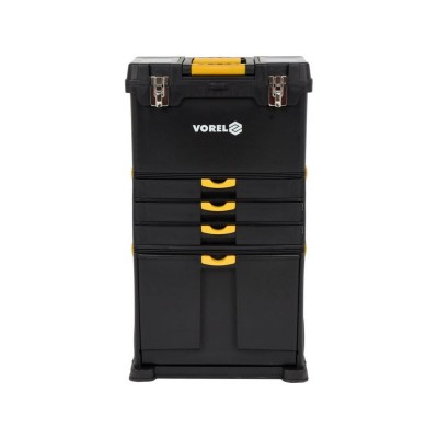 Ящик для инструментов на 2 колесах с ручкой пластиковый VOREL: 3 секции, 45х28х82/104 см Ящик для инструментов на 2 колесах с ручкой пластиковый VOREL: 3 секции, 45х28х82/104 см
