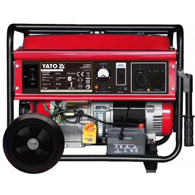 Генератор тока бензиновый YATO YT-85441 (P=5 кВт, U=230V AC и 12V DC, расход-2.65 л/ч, бак-25 л, AVR)