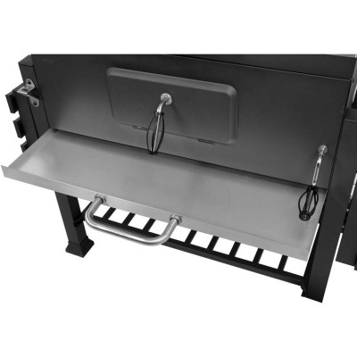 Гриль прямоугольный угольный LUND 99917, (решетка 78х43 см, на 4 ножках/ 2 колеса с 2 полками, 159х68х108 см)