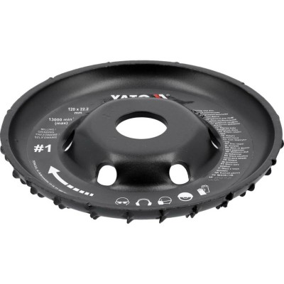 Диск-фреза радиальный к КШМ YATO YT-59155 по дереву, шпатлевке, гипсу; Ø=120/22.2 мм, t= 16/13мм шероховатый №1