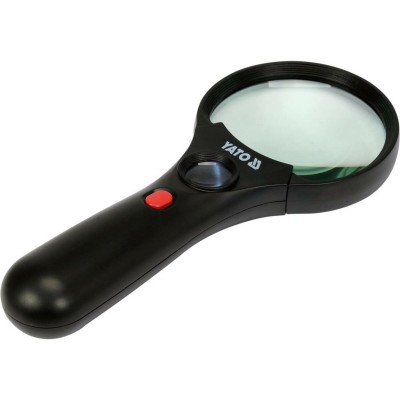 Лупа ручна в ABS-пластиковій оправі YATO YT-73845, (2 лінзи 3х/45х кратні, 192х 82х 28мм з підсвітленням )