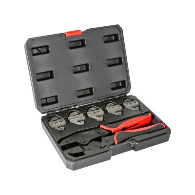 Клещи для обжима наконечников проводников YaTo YT-22451 (L=220 мм, с 5 сменными матрицами, 6 шт.) Клещи для обжима наконечников проводников YaTo YT-22451 (L=220 мм, с 5 сменными матрицами, 6 шт.)