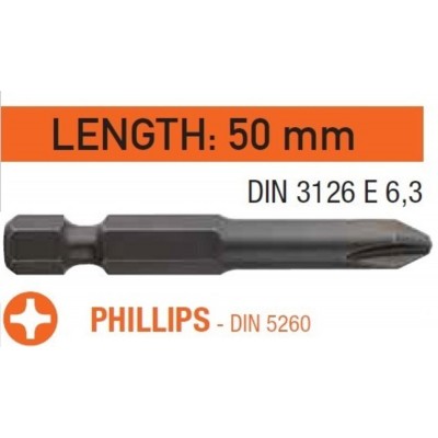 Насадка викруткова USH Industry : Phillips PH2 x 50 мм. подовжена, Уп. 10 шт. Насадка викруткова USH Industry : Phillips PH2 x 50 мм. подовжена, Уп. 10 шт.