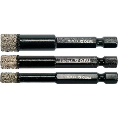 Свердла з алмазним пругом YATO, 3 шт. Ø= 6-8-10 мм, l= 65/10 мм, з 6-гран. шпинделем- 1/4"