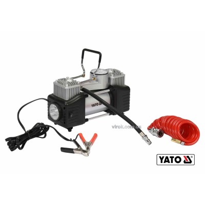 Компресор автомобільний YATO: 12 В, 250 Вт, тиск- 1 МПа, 60л/хв, шланг- 5м, кабель- 3 м + ліхтар LED