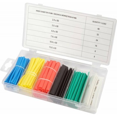 Кембрики термоусадні до t=125°C YATO : різних розмірів, 128 шт кольорових