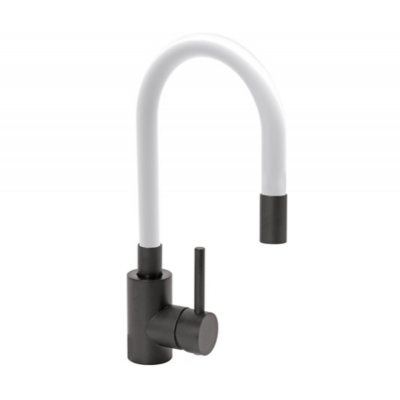 Смеситель для кухни с гибкой белой лейкой FALA BLACK FLEXIBLE 75776